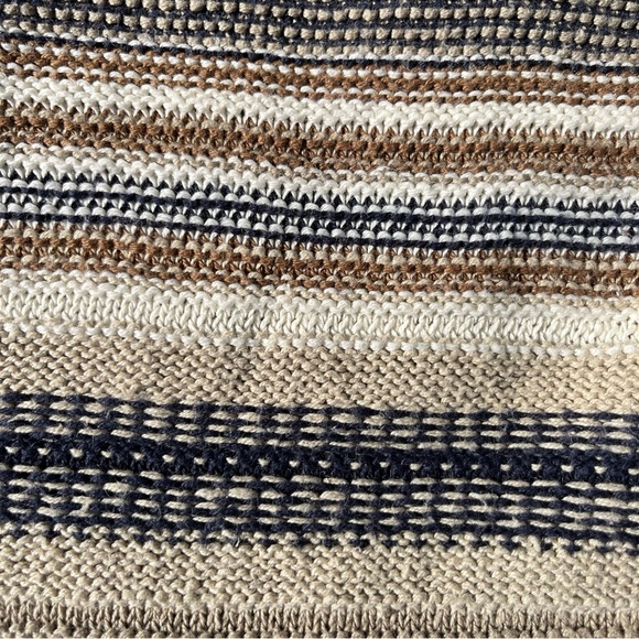 Men’s Vintage Nineties Tan Navy Striped Sleeveless Sweater Vest Unisex Size L - Picture 5 of 7